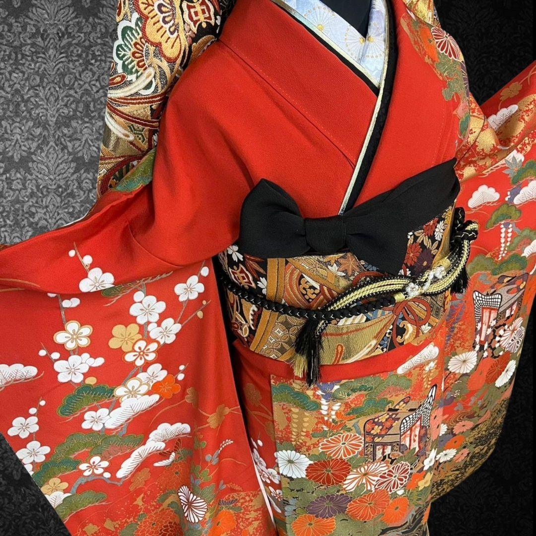 振袖フルセット(7点)・成人式・古典柄・金彩加工・胴裏正絹・高級手縫い・逸品