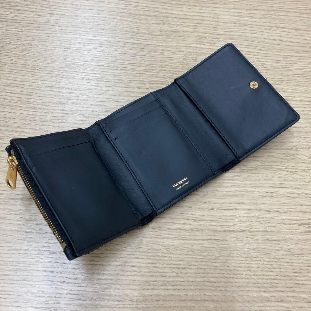 バーバリー TBロゴ キルティング 三つ折り財布 ブラック
