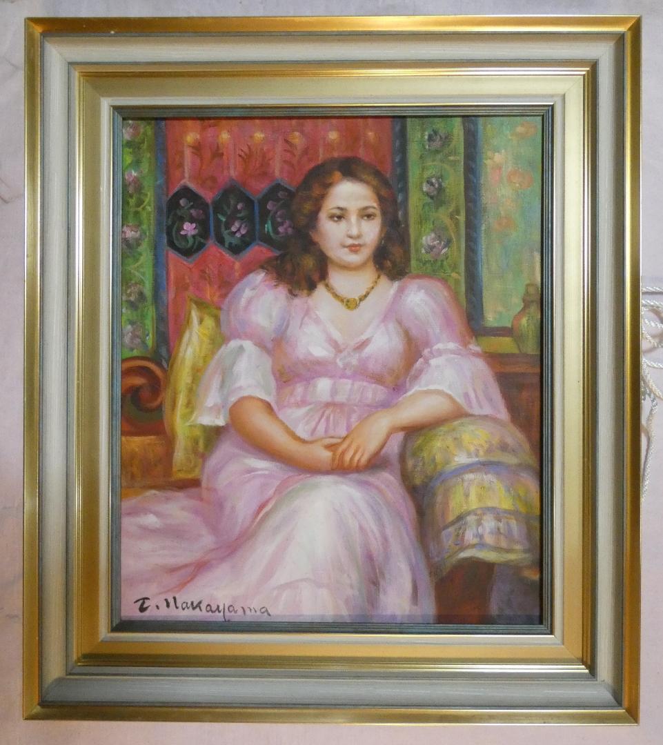 油絵　額付き　中山忠彦　F8 【　憩　】手描き　肉筆