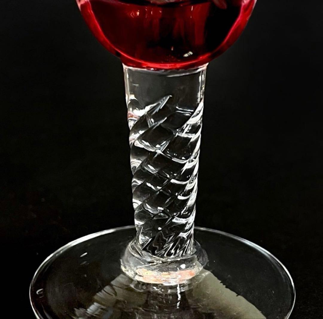 『衿』江戸切子 金赤 ワイングラス 5客 酒杯 酒器 硝子工芸 （鈴10）