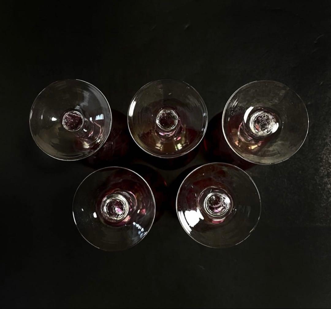 『衿』江戸切子 金赤 ワイングラス 5客 酒杯 酒器 硝子工芸 （鈴10）