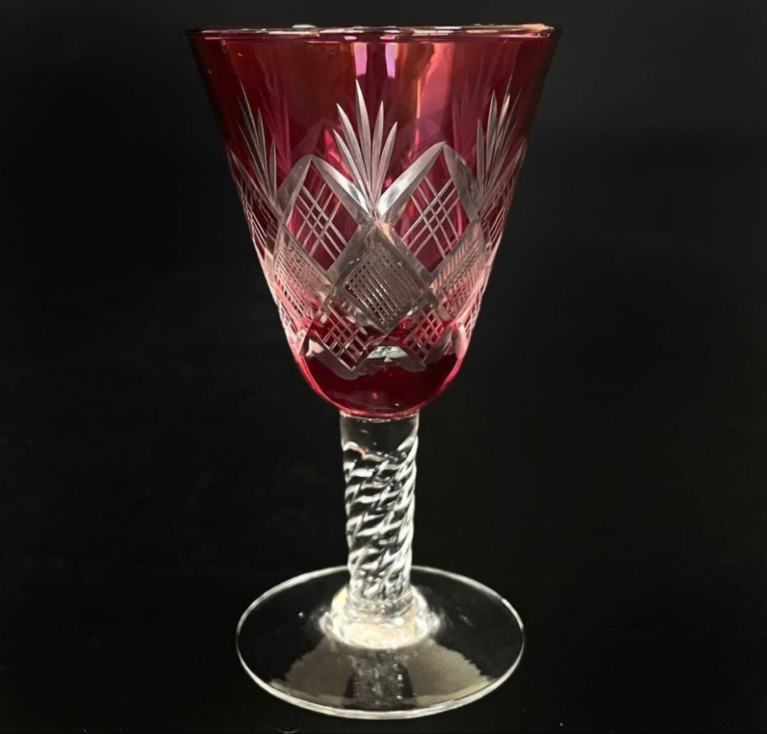 『衿』江戸切子 金赤 ワイングラス 5客 酒杯 酒器 硝子工芸 （鈴10）