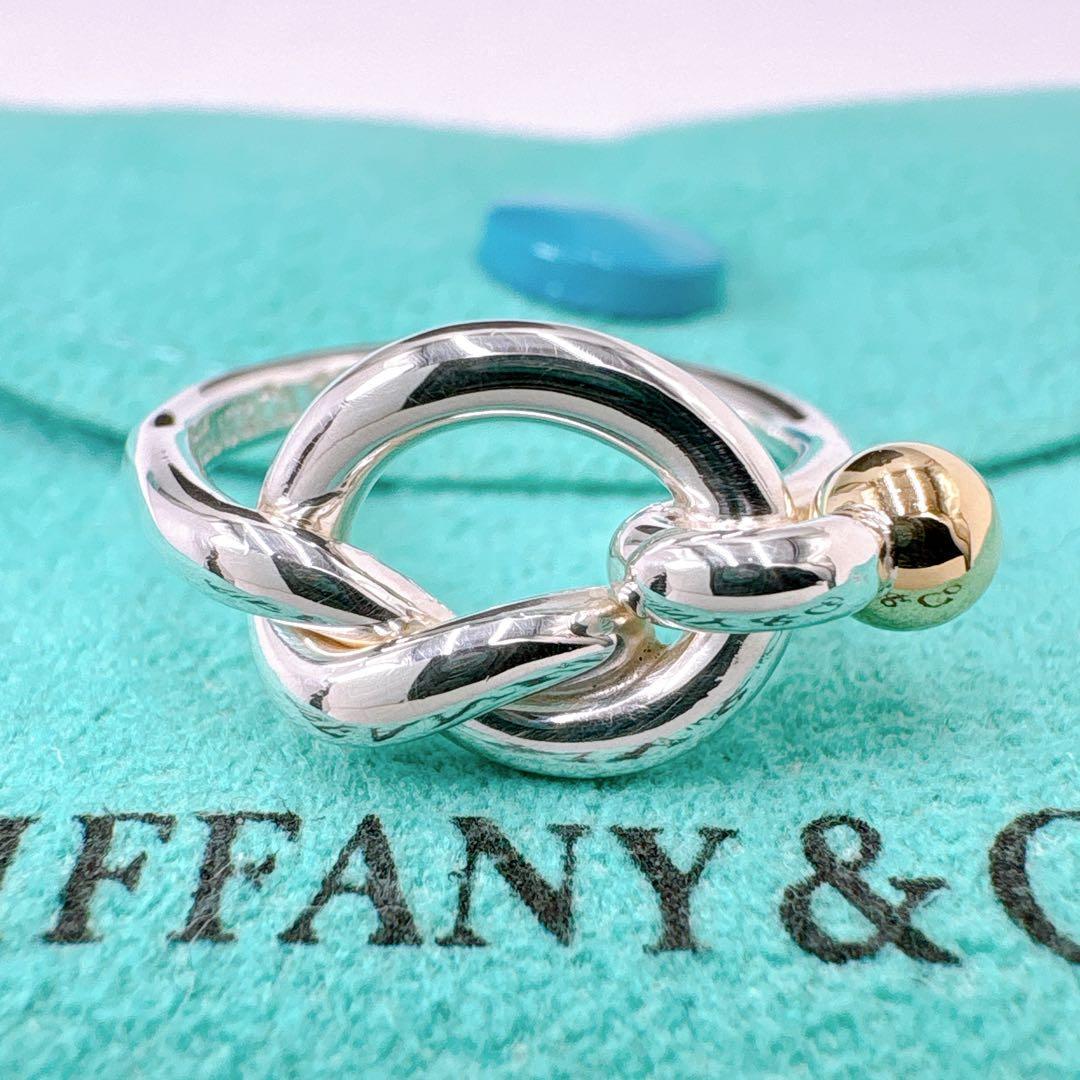 極美品 オールドティファニー ラブノット コンビ リング 7号 シルバー k18