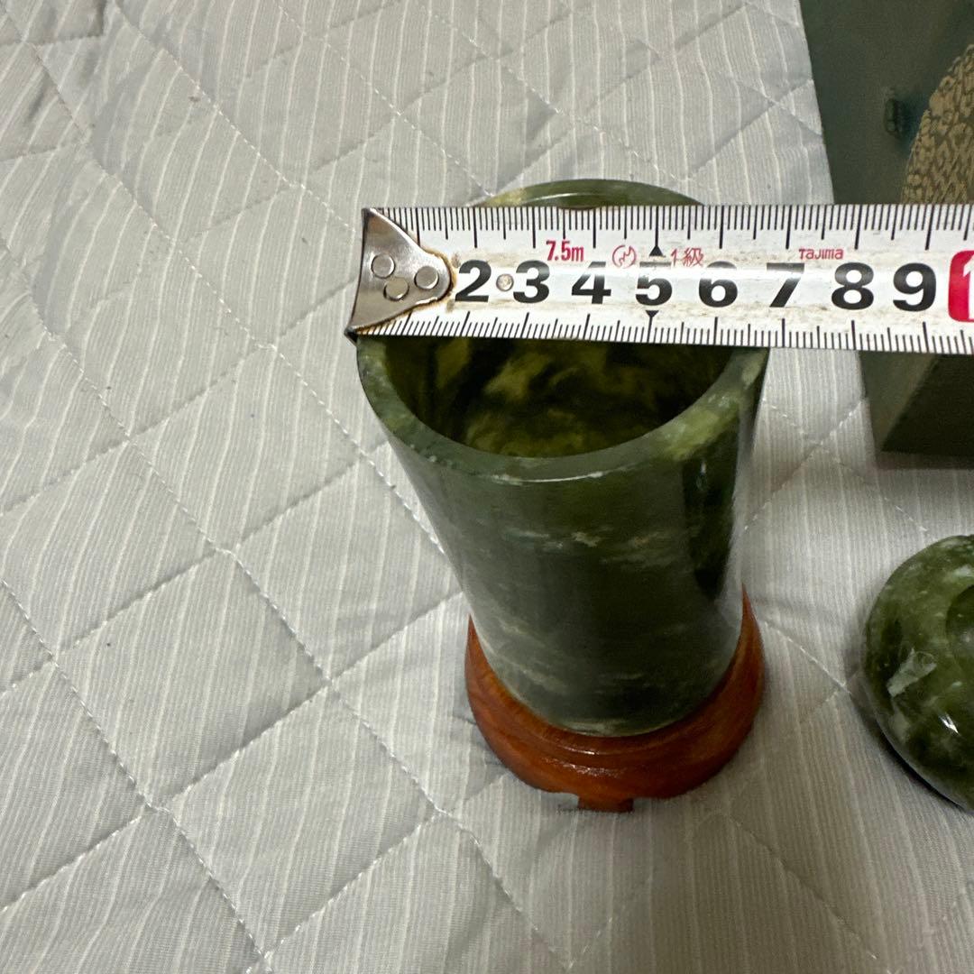 中国美術 和田碧玉 青玉筆 筆入れ 筆筒 書道具セット時代物　原箱付きまとめ