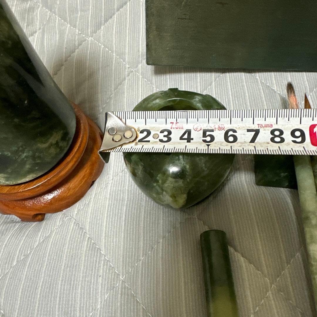 中国美術 和田碧玉 青玉筆 筆入れ 筆筒 書道具セット時代物　原箱付きまとめ