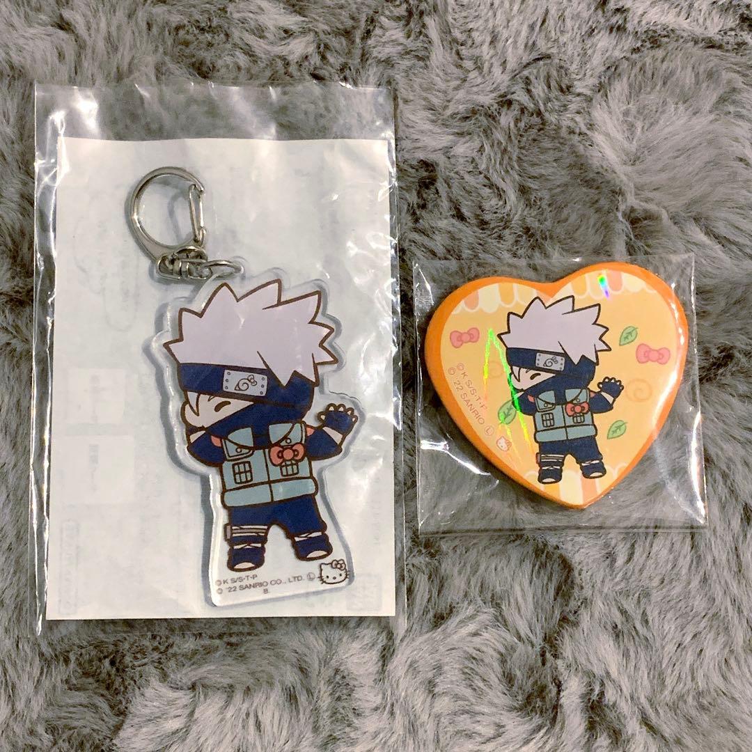 NARUTO はたけカカシ サンリオ ホログラム ハート型缶バッジ キーホルダー