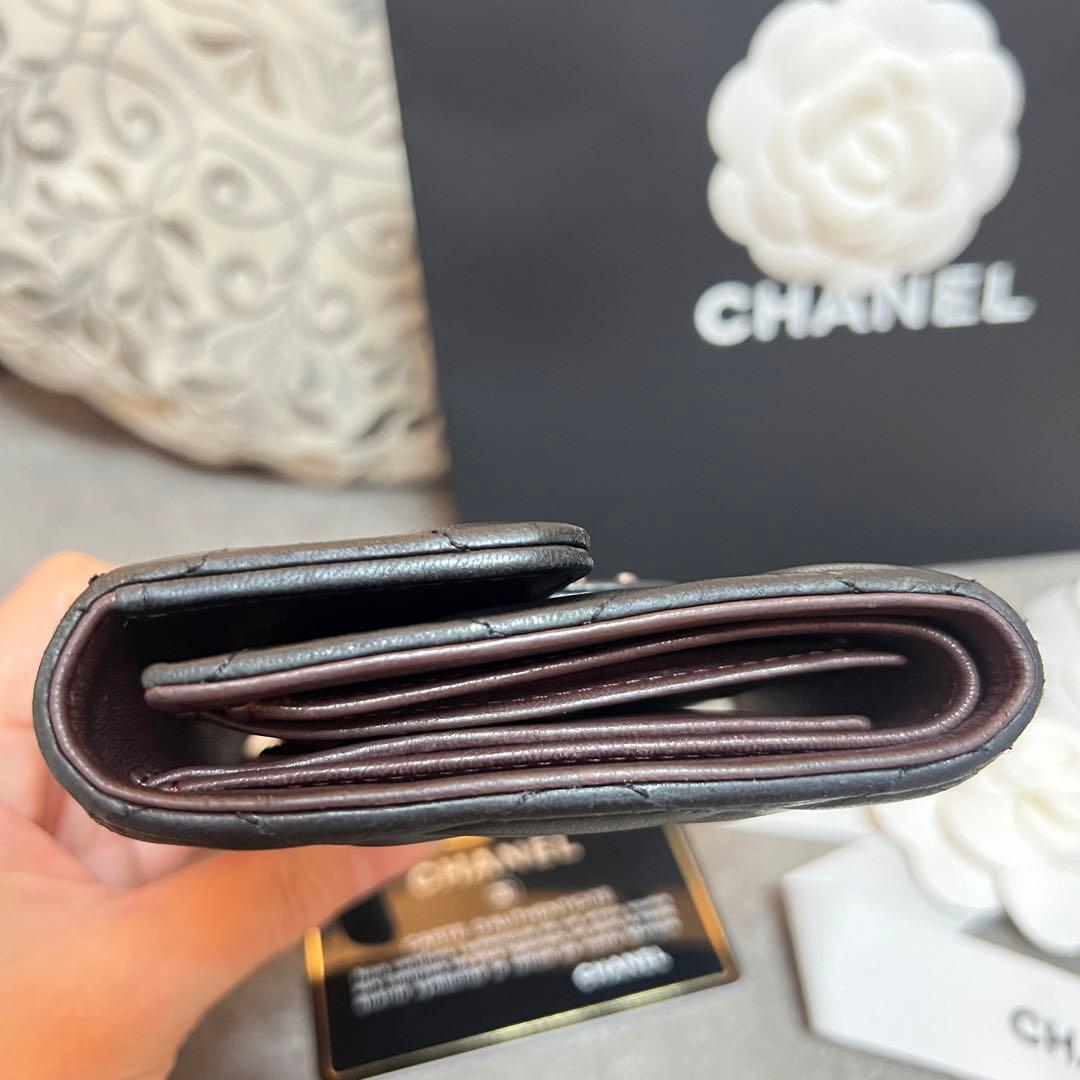 ◆カーミ◆ CHANEL マトラッセ ブラック ラムスキン 折り財布