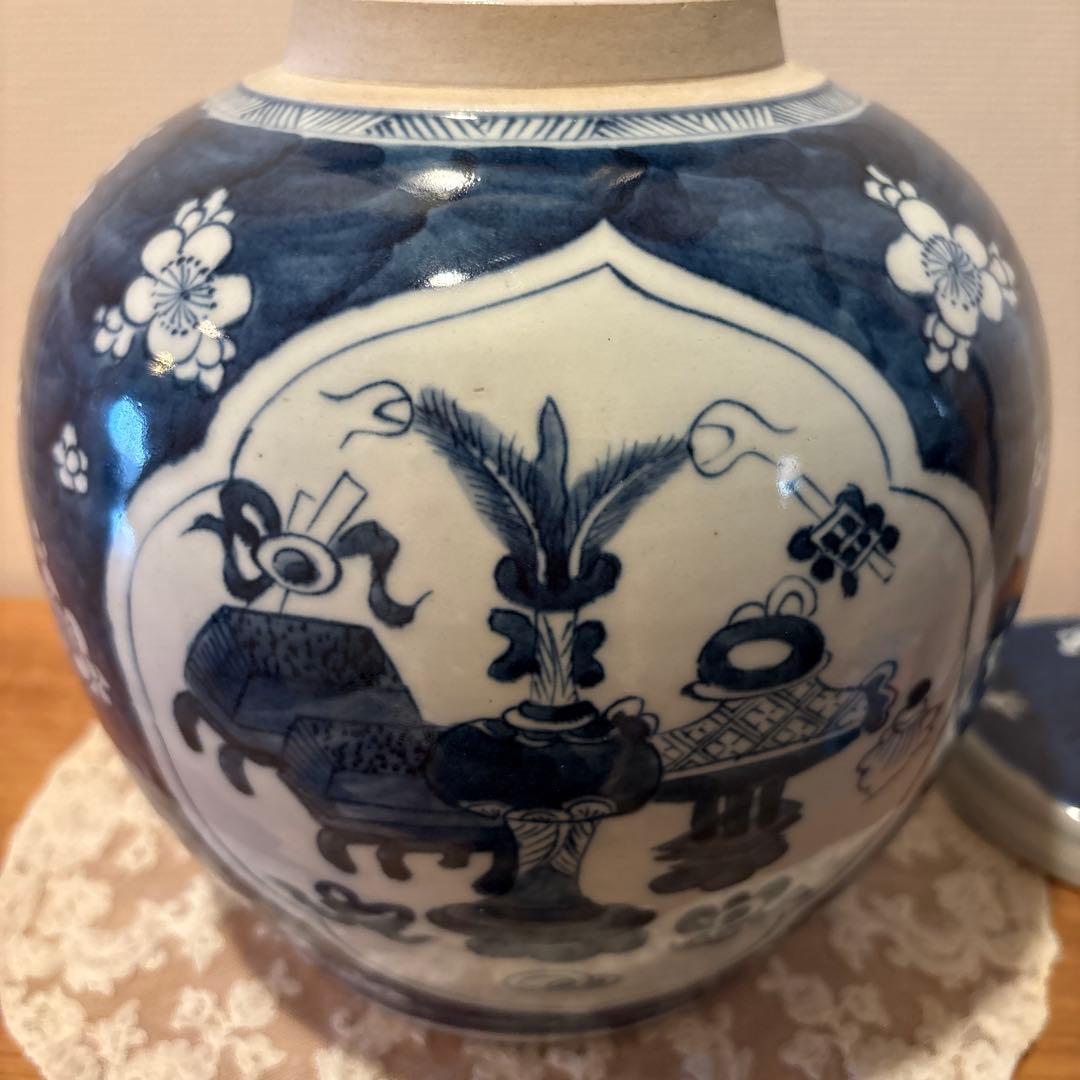 中国古美術　青花氷梅紋　大壷　ジンジャーポット　花瓶　骨董