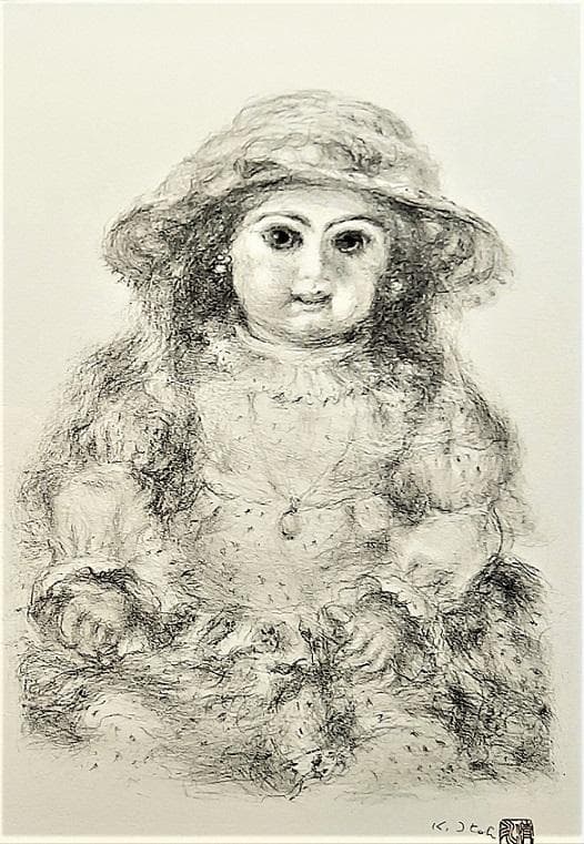 伊藤清永 『フランス人形』 資産家収蔵品 　石版リトグラフ 　文化勲章受章