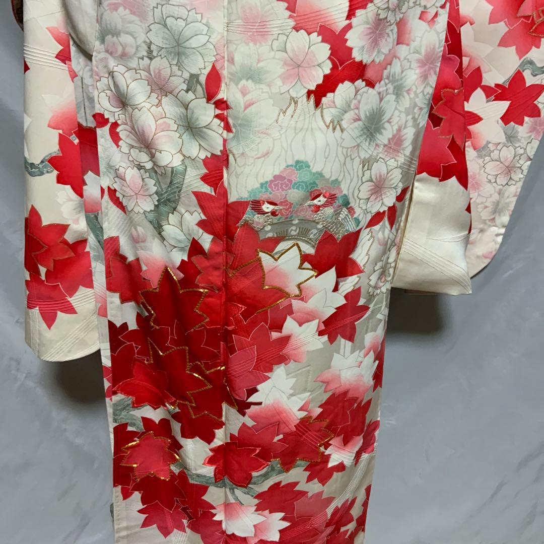 【トールサイズ】　金駒刺繍に刺繍　楓文様　振り袖　単品(正絹) No.C05