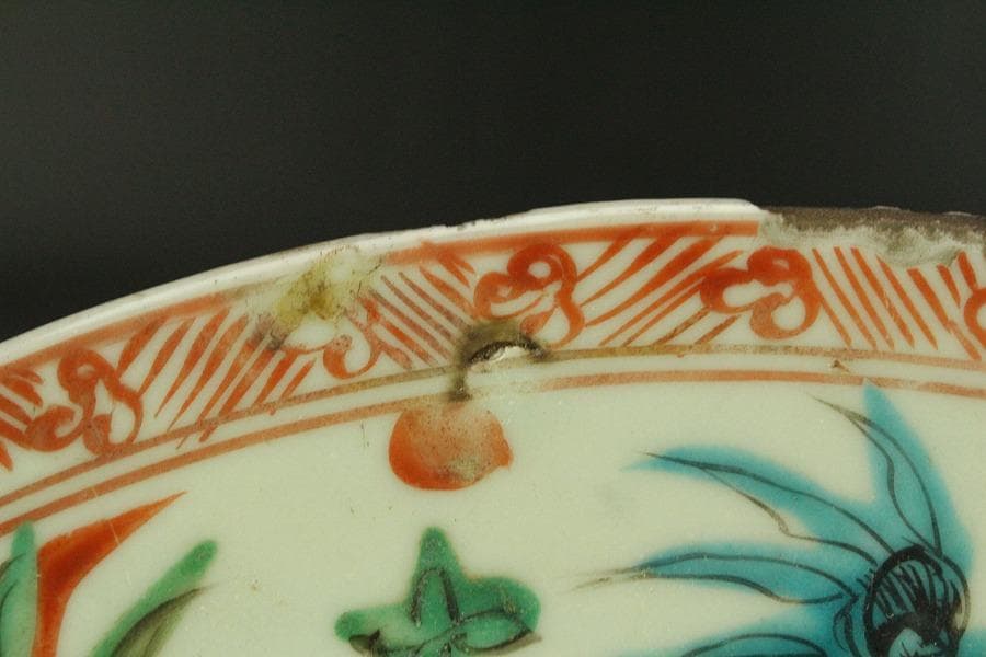 茶道具 唐物 呉須赤絵 鳳花紋 皿 φ33cm(A929)