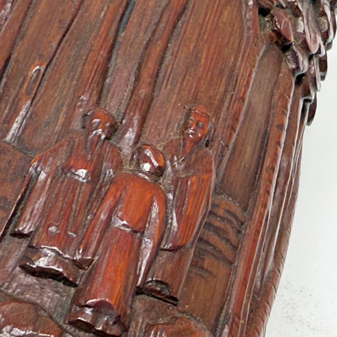 中国美術 竹製 彫刻 筆筒 筆立 書道品 在銘