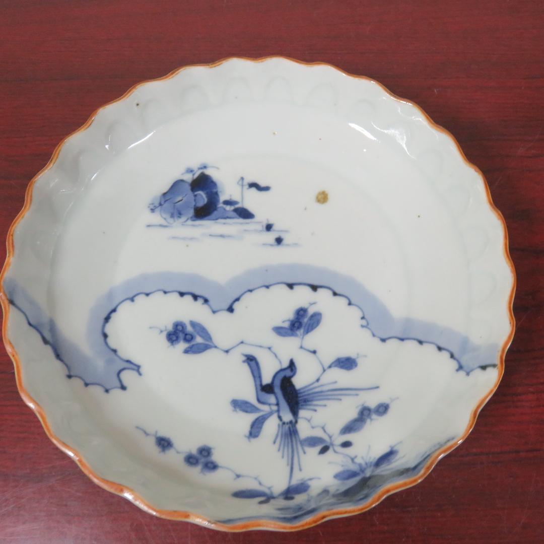 中皿 2枚 鳥 花 島 海 染付 明治 大正 その2