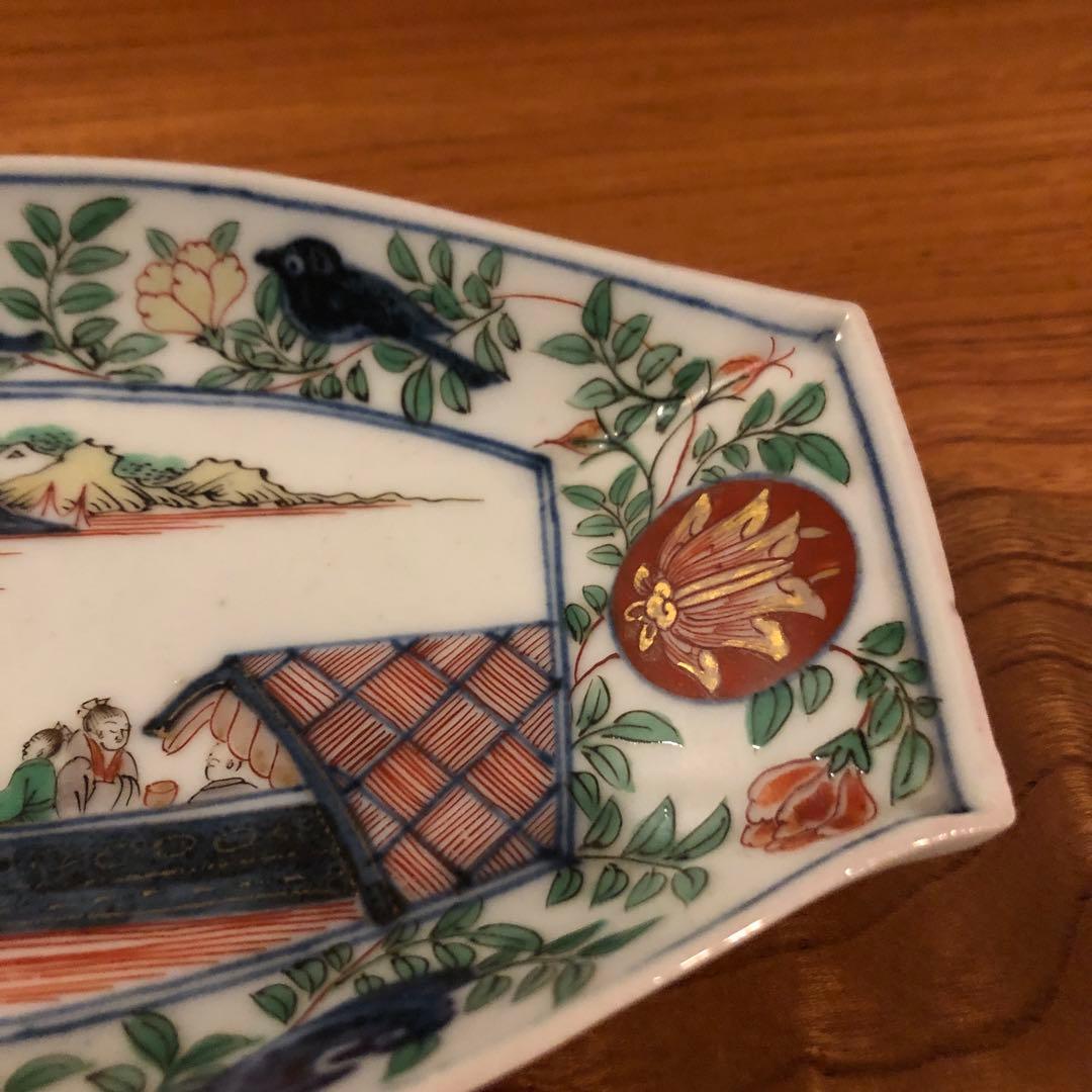上手の古伊万里色絵舟形皿5客