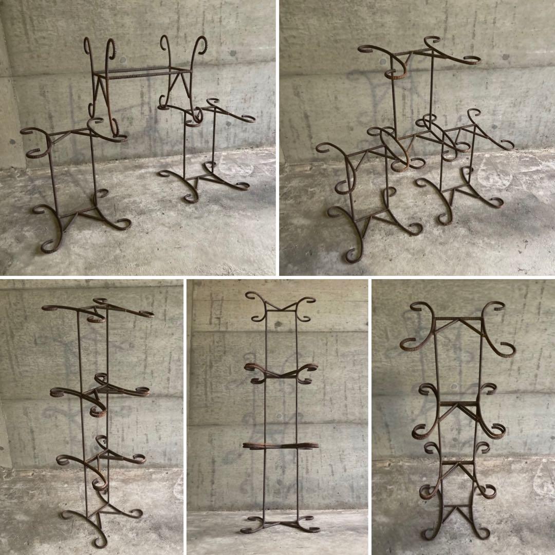 プランター 台 猫脚 鉄筋 アイアン 3点 シャビー インダストリアル レトロ
