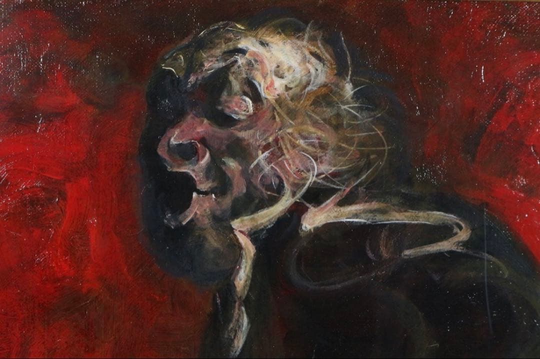 【約F30号】模写 鴨居玲「踊り候え」1974年制作 油彩画 額装品 油絵 特大