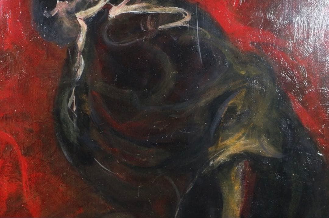 【約F30号】模写 鴨居玲「踊り候え」1974年制作 油彩画 額装品 油絵 特大