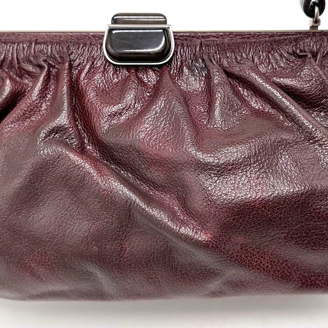 MARNI がま口 ハンドバッグ シボ革 ダークブラウン×ブラック 上品 モダン