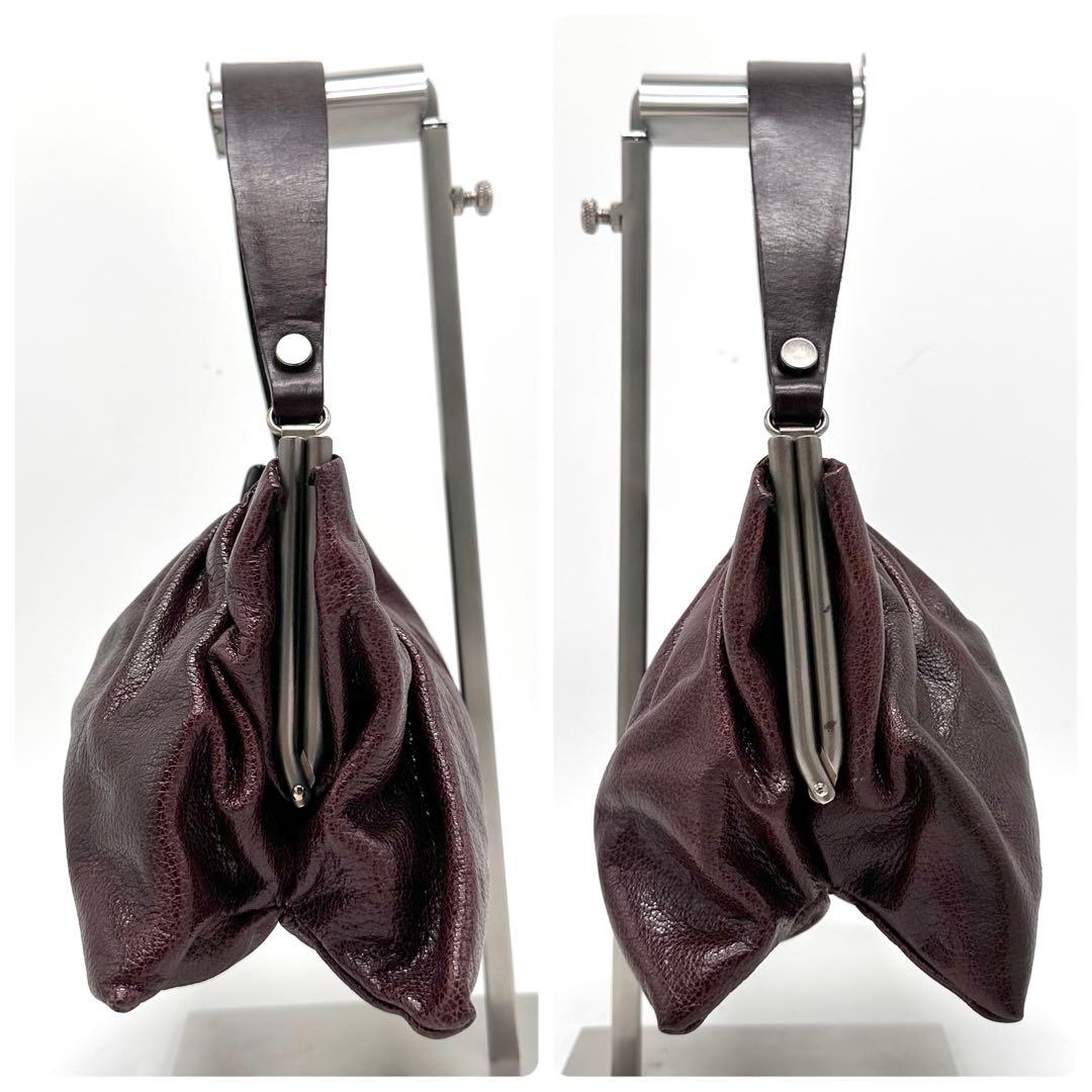 MARNI がま口 ハンドバッグ シボ革 ダークブラウン×ブラック 上品 モダン