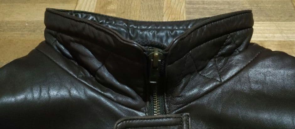 少し難あり　ラムレザーブルゾン　ダークブラウン　M　イエローコーンワッペン