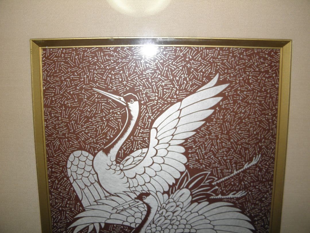 ​【伝統工芸】伊勢型紙 額装品「鶴」手彫り おおすぎ謹製 縁起物