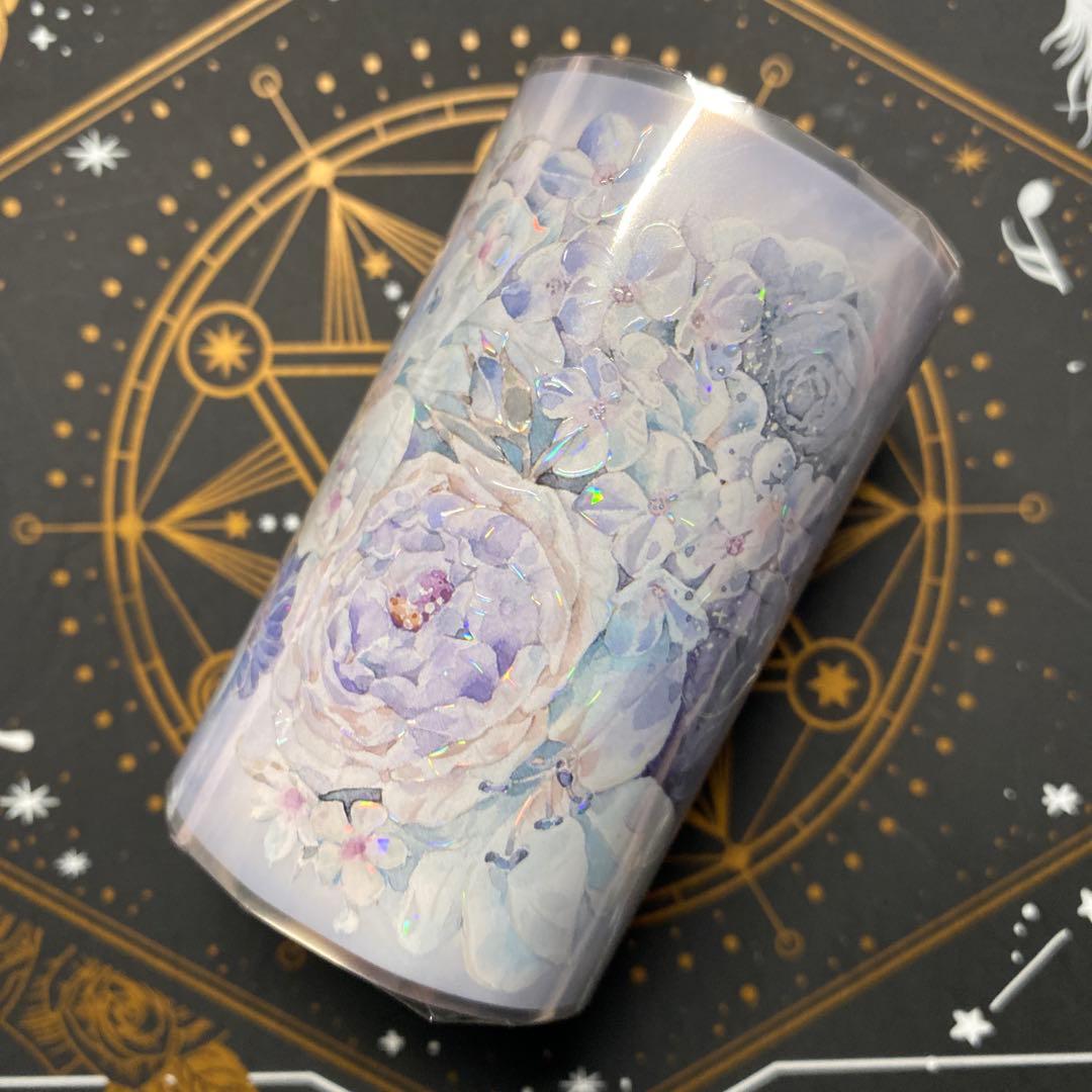 【9398】海外4/10m巻　貝殻光マスキングテープ　半透明　ブルー　お花背景系