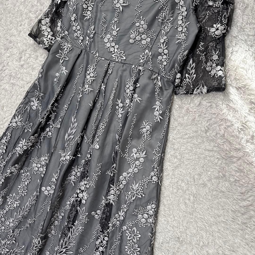 極美品 niana 刺繍レース バックリボン パーティードレス 二次会 Lサイズ