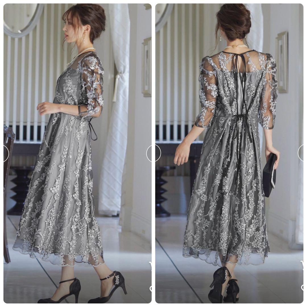 極美品 niana 刺繍レース バックリボン パーティードレス 二次会 Lサイズ