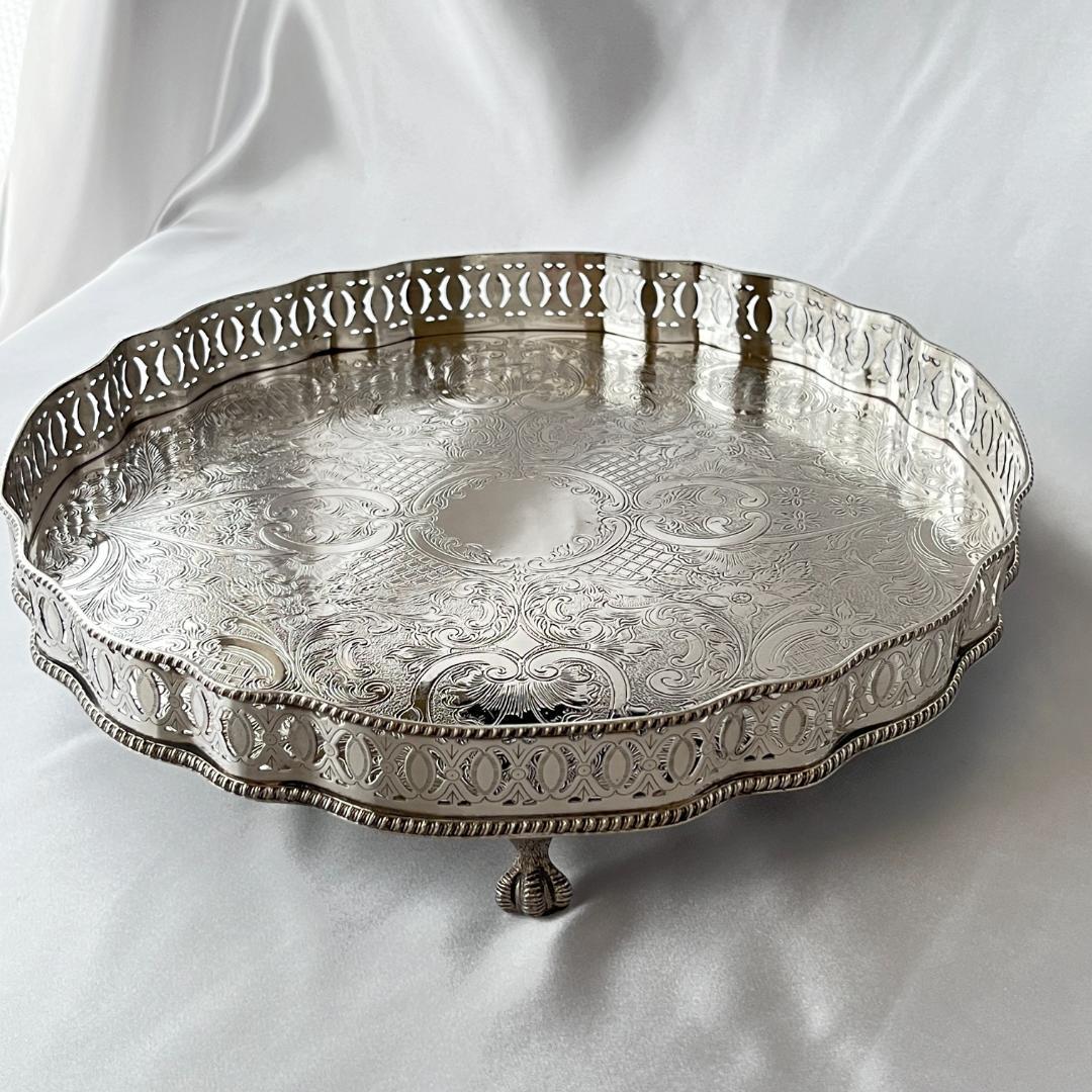 【英国】 ギャラリートレー サークル型 30cm 【シルバープレート】