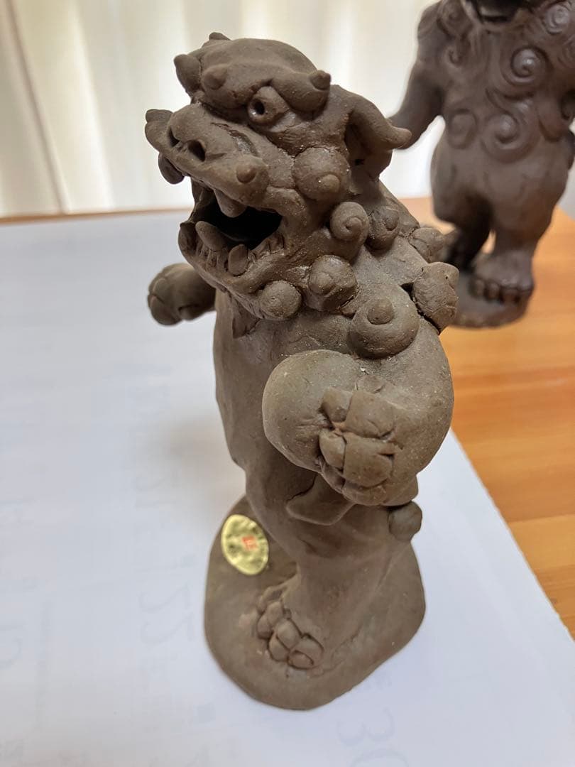 琉球　沖縄　壺屋焼　立ちシーサー二体　ヤチムン　やちむん