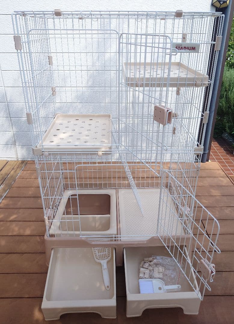 キャットケージ 2段式 ☆にゃん箱1号　STADIUM アイボリー(おまけ付き)