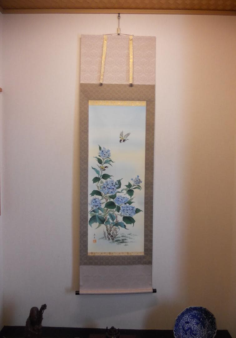 掛け軸 小川香月 『 雨後清涼 』 絹本 希少 軸装 茶道具 掛軸 美品 です。