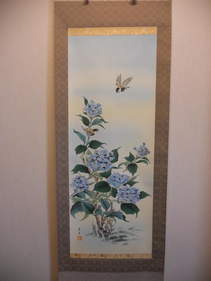 掛け軸 小川香月 『 雨後清涼 』 絹本 希少 軸装 茶道具 掛軸 美品 です。