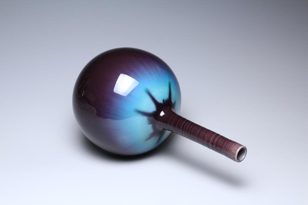 徳田正彦　彩釉花入　三代柳雨軒　徳田八十吉　人間国宝　共箱　茶道具【正一古美術】