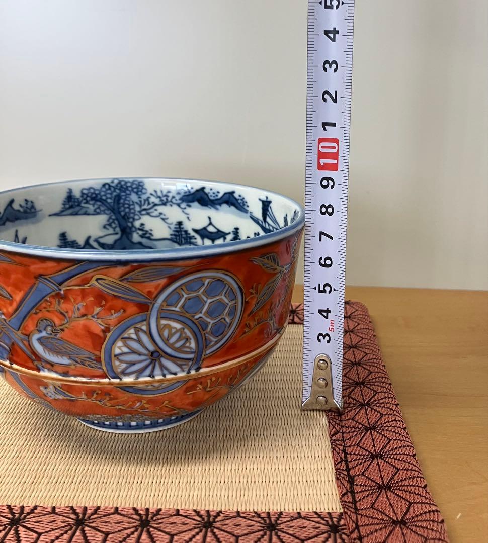 【祥瑞意茶碗】叶松谷作 五良大甫呉祥瑞造 中国 景徳鎮 染付磁器 共箱 未使用