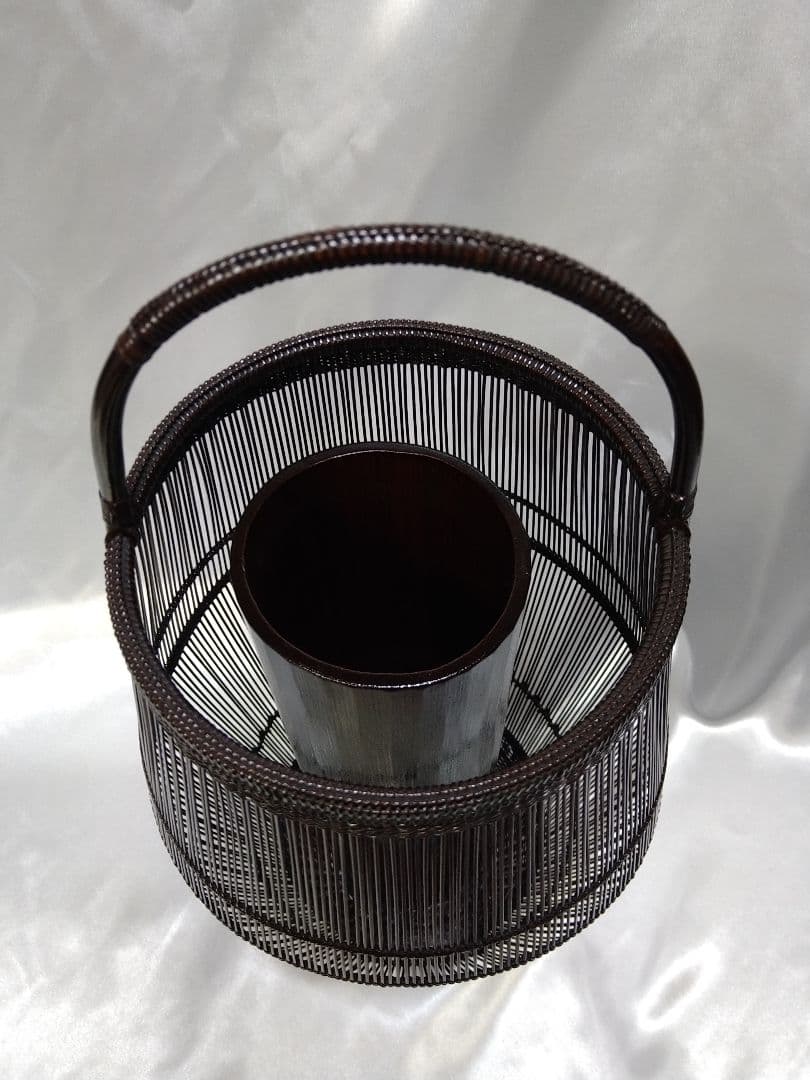 【稀少品】二代田辺竹雲斎 千集編瓜形 花籠 竹工芸品 美品 新品 芸術品