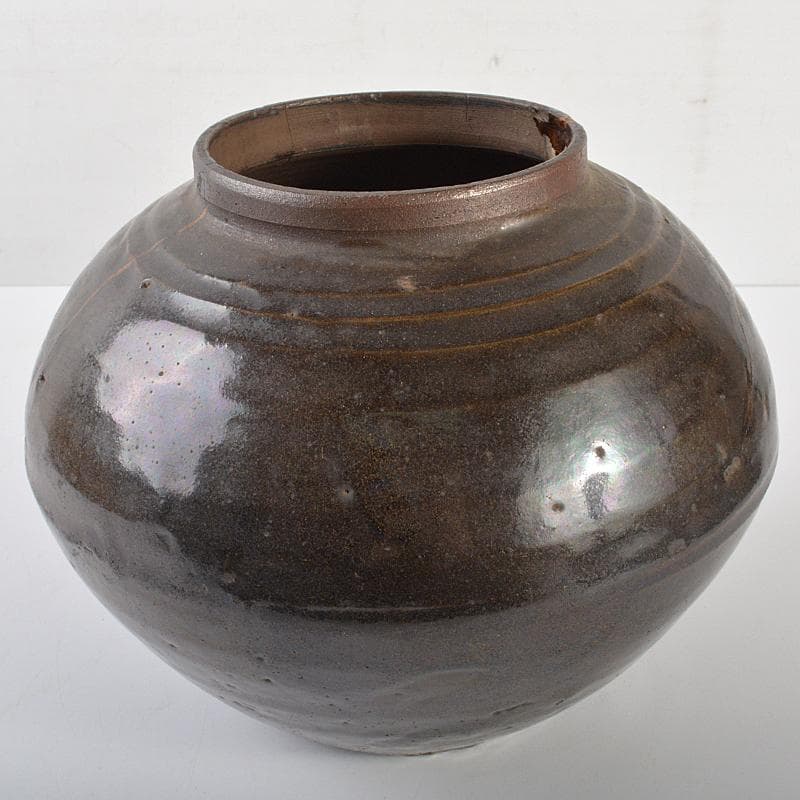 朝鮮美術　李朝　高麗黒釉　壷　C　R7089B