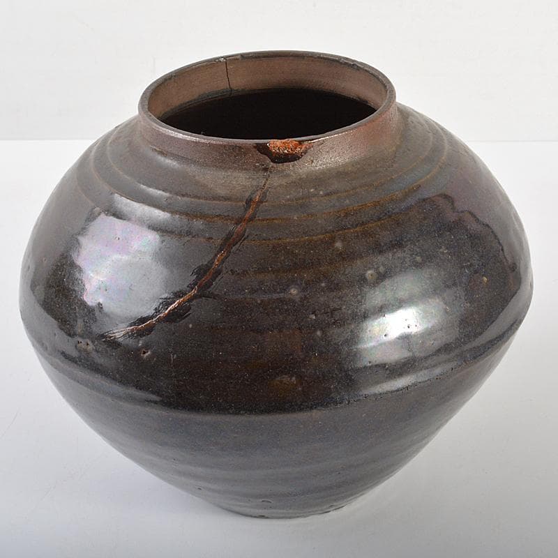 朝鮮美術　李朝　高麗黒釉　壷　C　R7089B