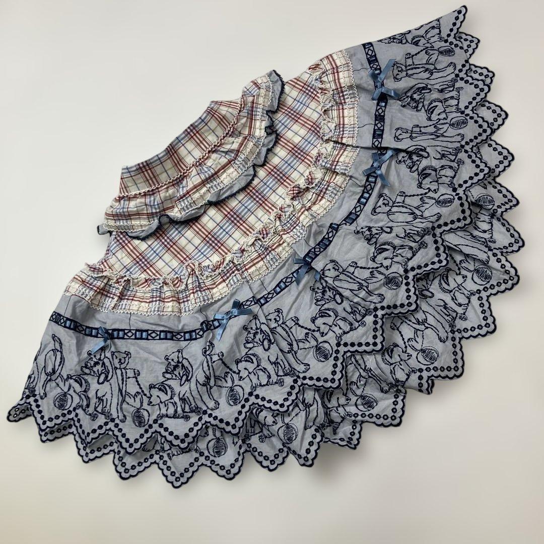 【試し付けのみ】ピンクハウス ブルー系チェック くまちゃん刺繍 ケープ/2021