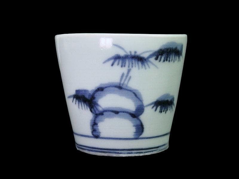 古伊万里　染付　雪輪に梅　雪輪に雪持ち笹　蕎麦猪口　833AS-CYr