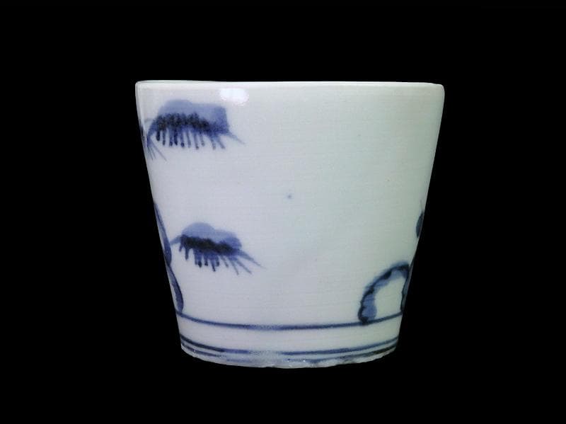 古伊万里　染付　雪輪に梅　雪輪に雪持ち笹　蕎麦猪口　833AS-CYr