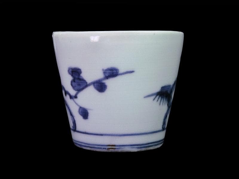 古伊万里　染付　雪輪に梅　雪輪に雪持ち笹　蕎麦猪口　833AS-CYr