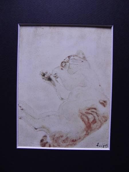 藤田嗣治、猫、希少な画集より、新品高級額・額装付、状態良好