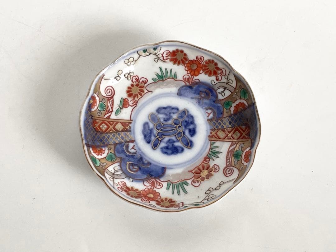 骨董　アンティーク　豆皿　手塩皿　2枚　金襴手　色絵　梅松　大明嘉靖年製