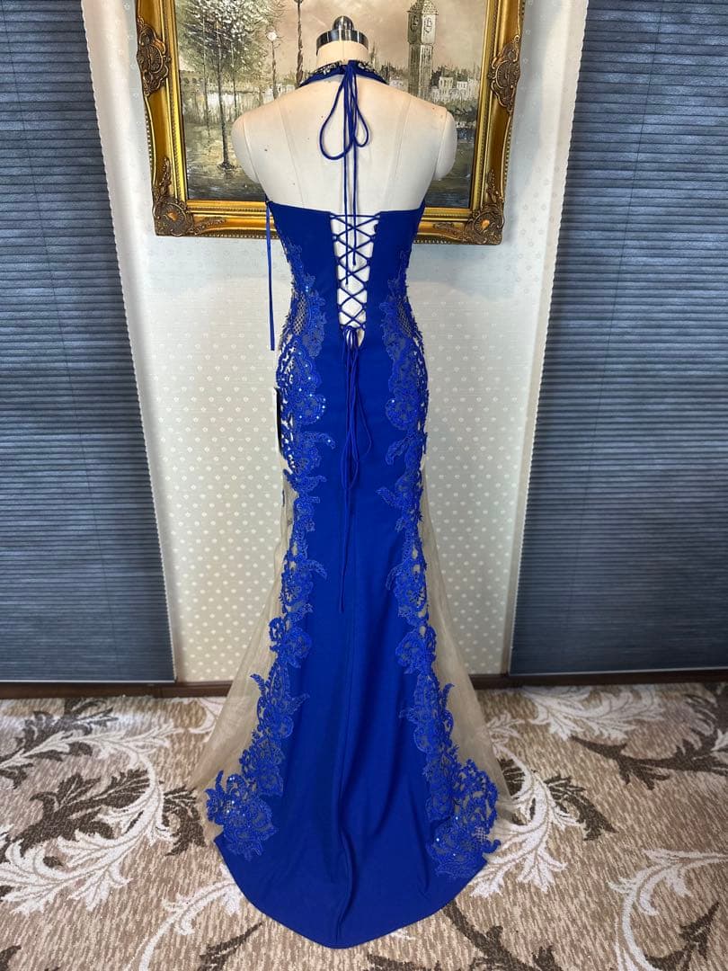 ブルー ビーズ装飾 マーメイドドレス