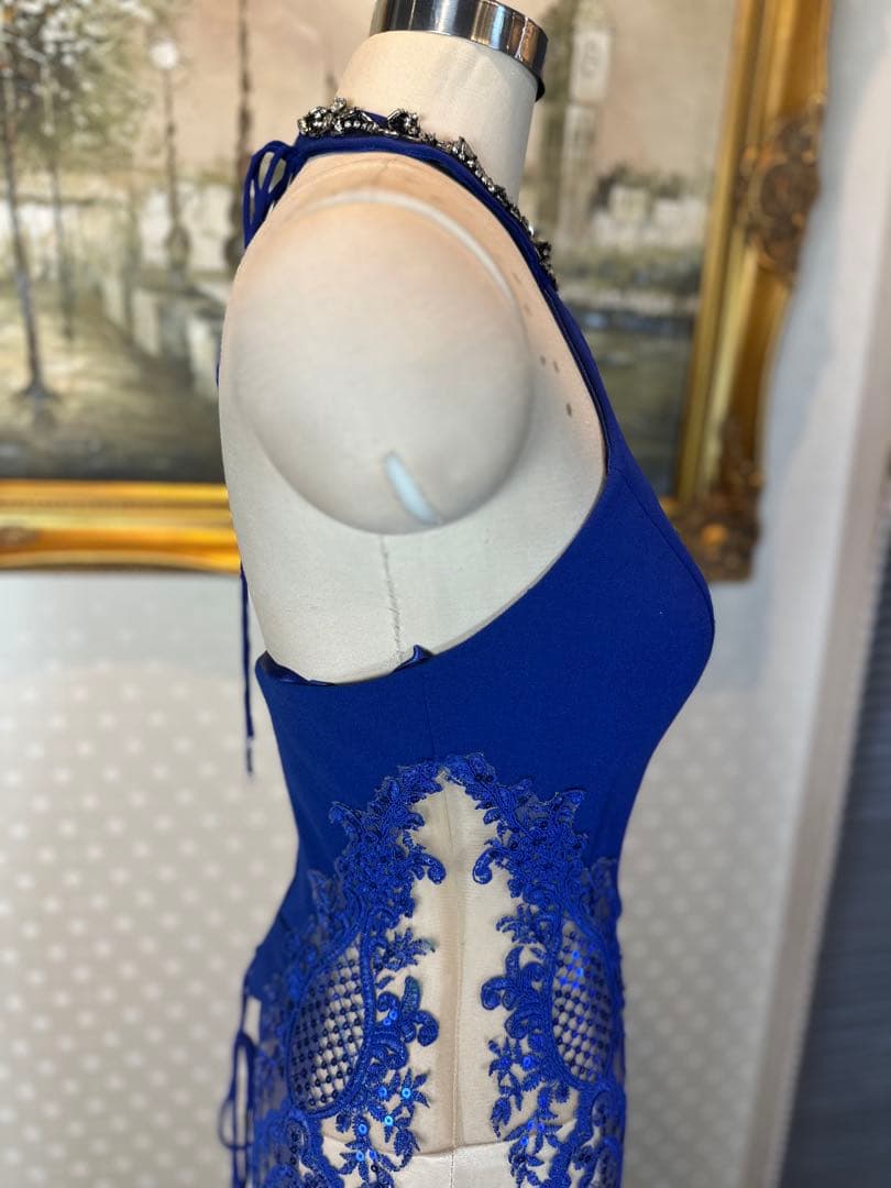 ブルー ビーズ装飾 マーメイドドレス