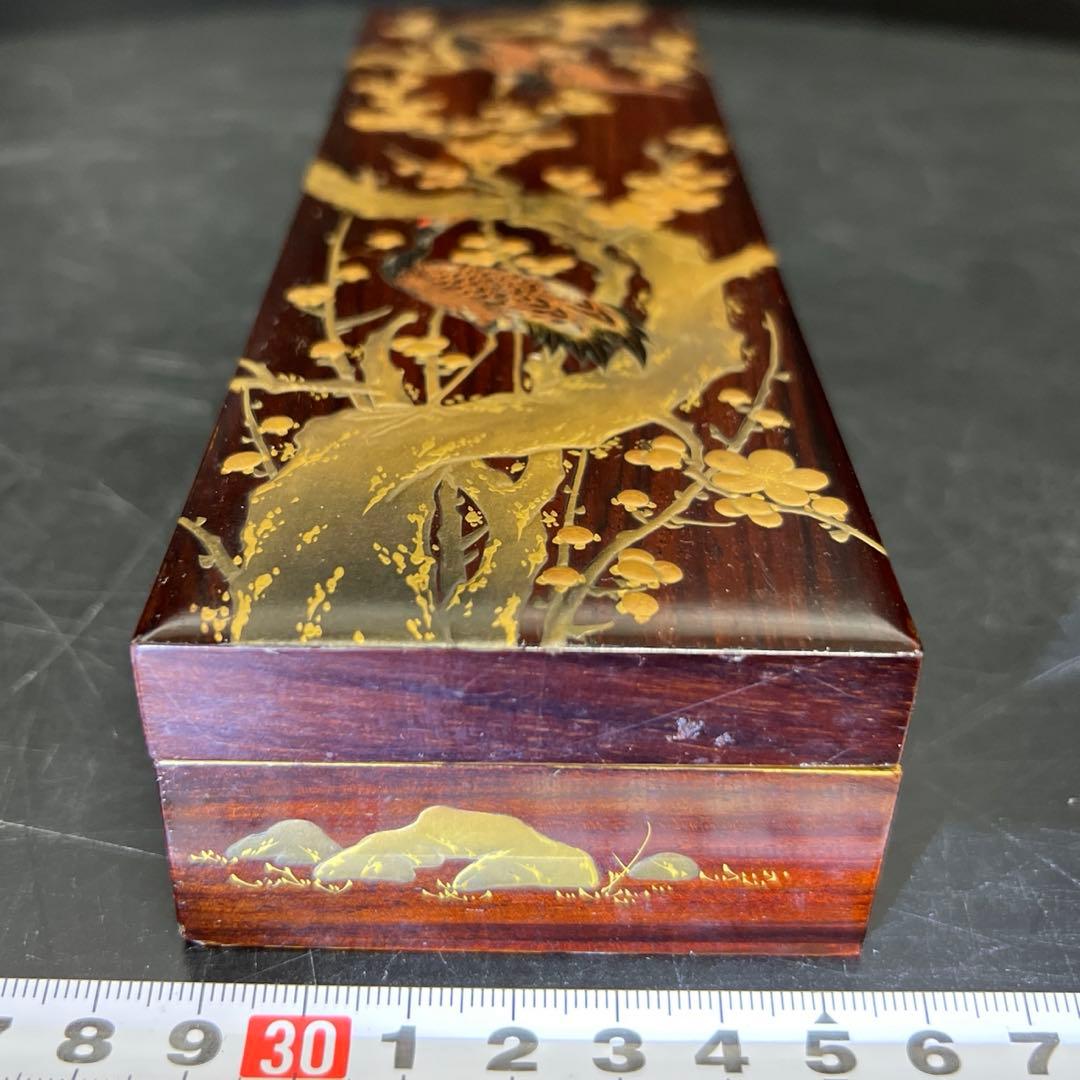 時代　木製蒔絵筆箱　縦21.5㎝　東Y7-1125☆2Fトコチ