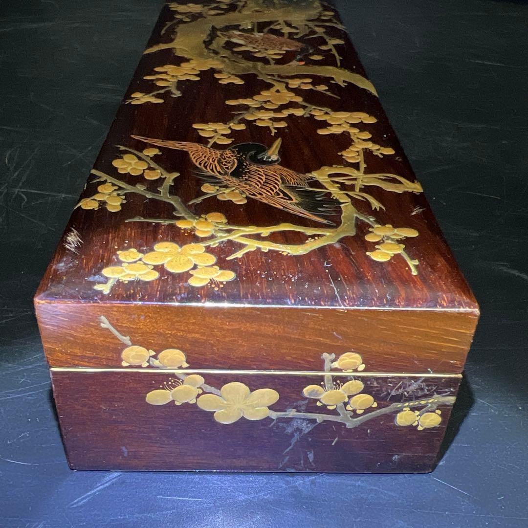 時代　木製蒔絵筆箱　縦21.5㎝　東Y7-1125☆2Fトコチ