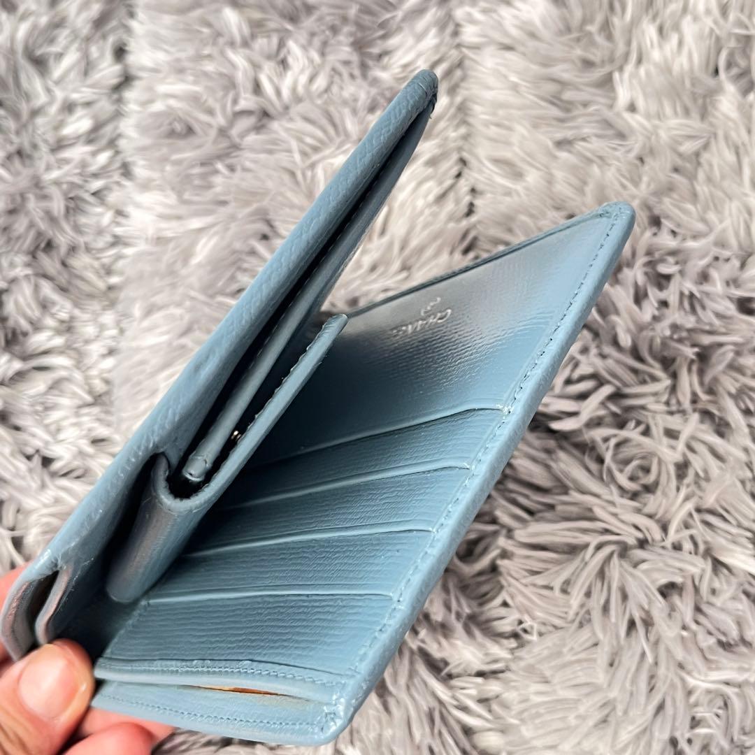 CHANEL 折り財布　ココマーク　ココボタン　水色　レディース