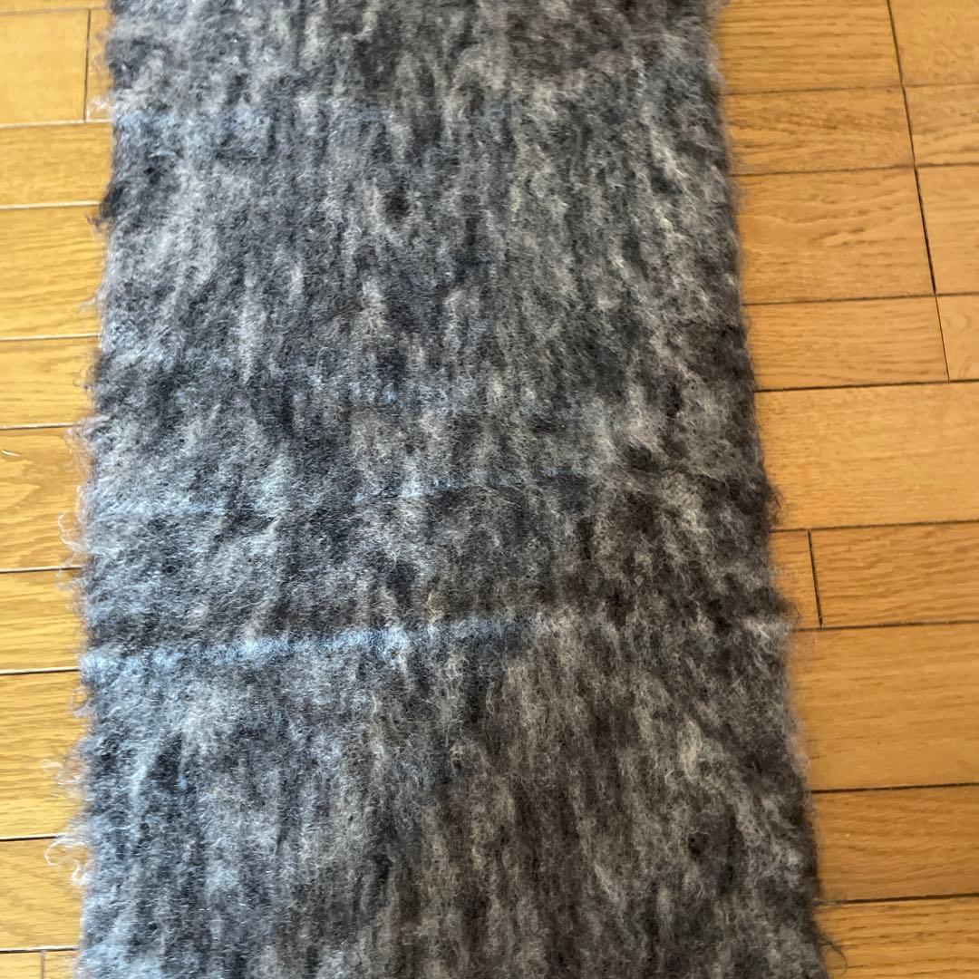 HERMES モヘアマフラー グレー系 フリンジ付き　ユニセックス